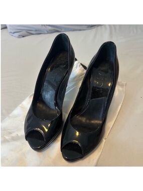 Dior Black Patent Peep-Toe High Heels